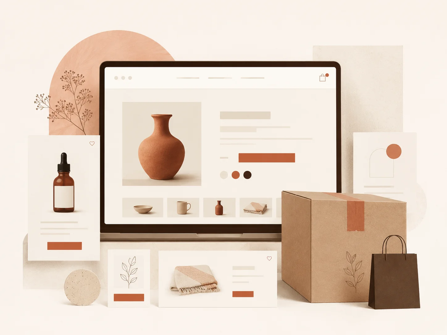 Boutique e-commerce avec fiche produit, colis et préparation de commande