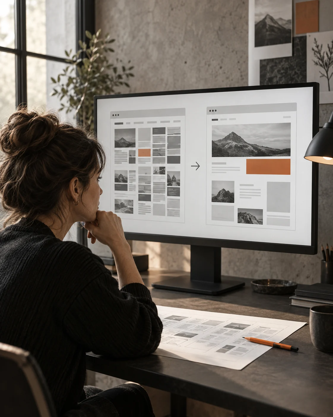 Professionnel comparant la structure d’un site existant avec une version repensée